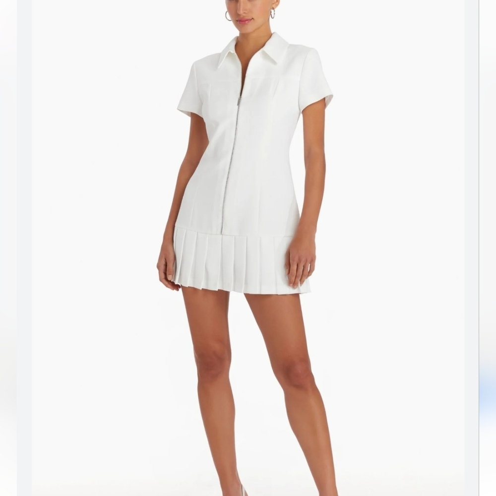 Revolve Amanda Uprichard Wendell Mini Dress with Pleated Skirt Hem